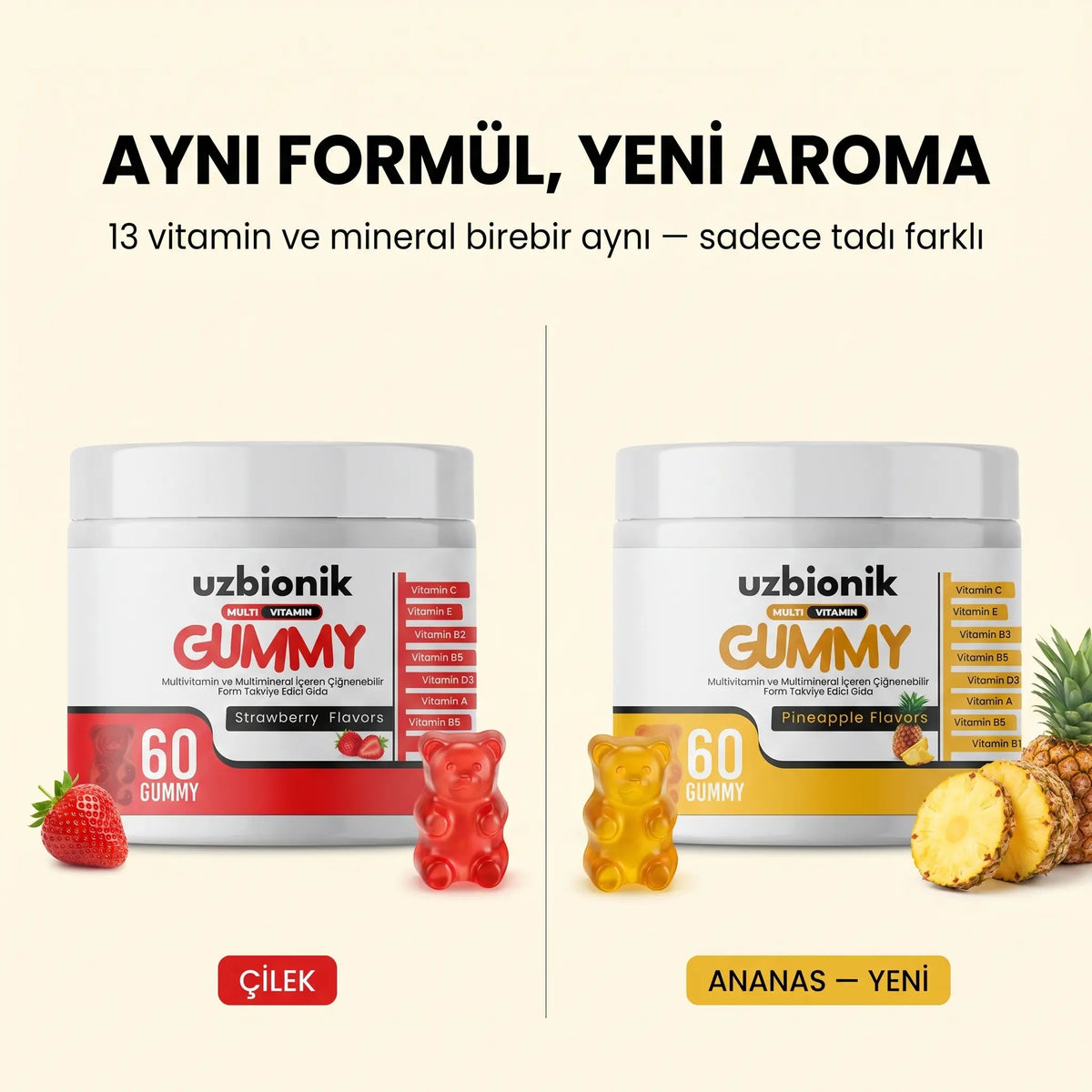 1 Adet  Ananas Aromalı Uzbionik   Multivitamin